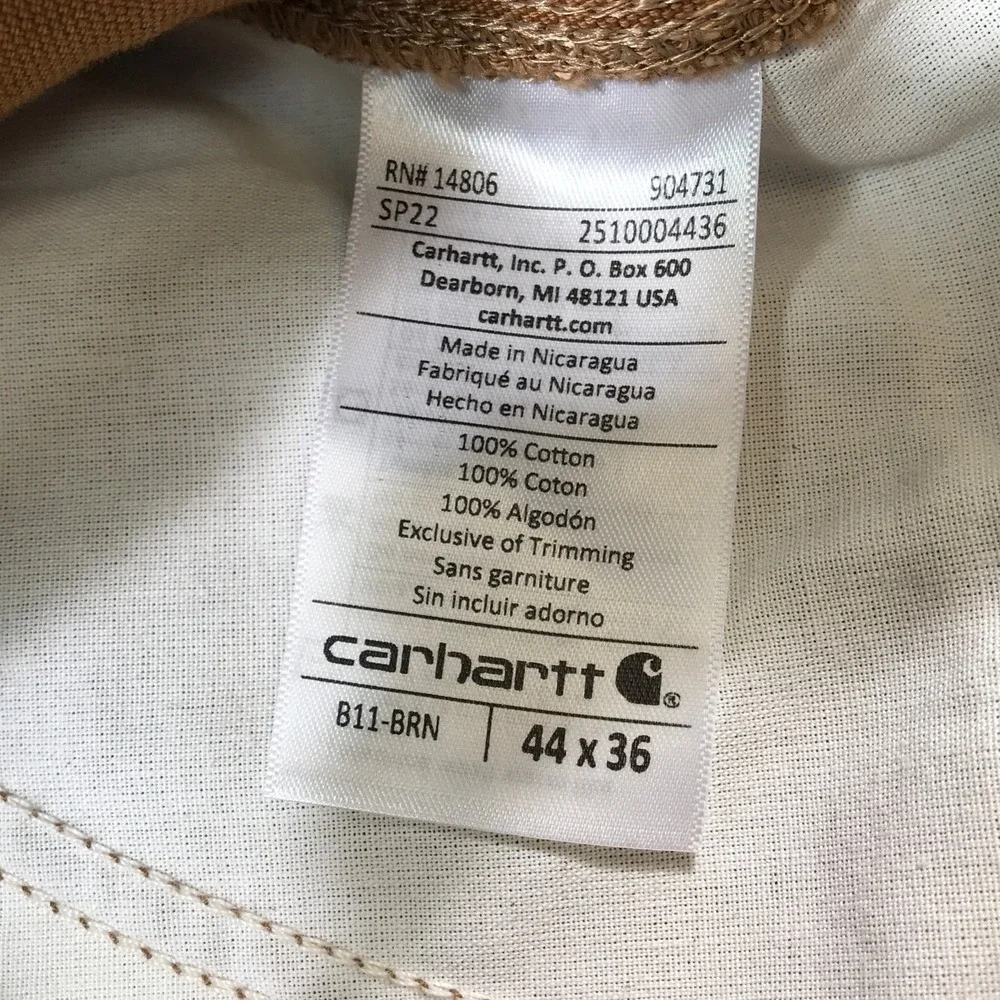 New Carhartt Canvas Carpenter Pant Men 44x36 Brown Utility Duck Loose Fit Cotton